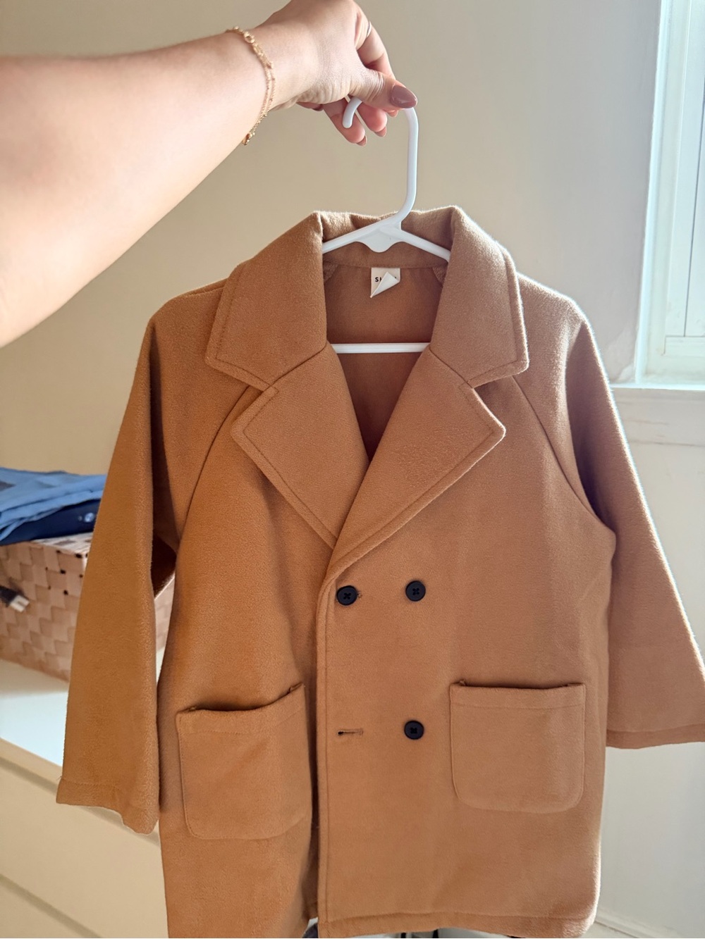 SHEIN Kids Double-Breasted Pea Coat in Camel